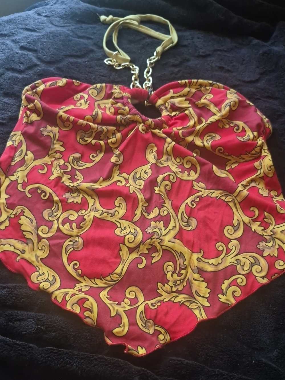 Red and Gold Baroque Bathing Suit Halter Top